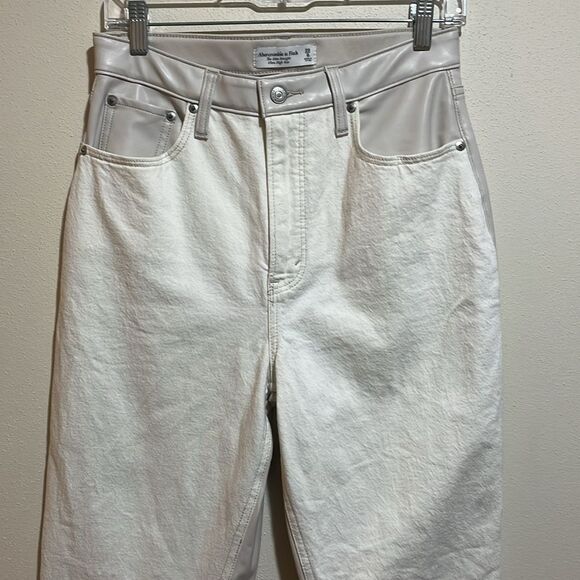 Abercrombie & Fitch LONG Curve Love Slim Straight Faux Leather Denim Jeans 29/8L - Picture 6 of 13